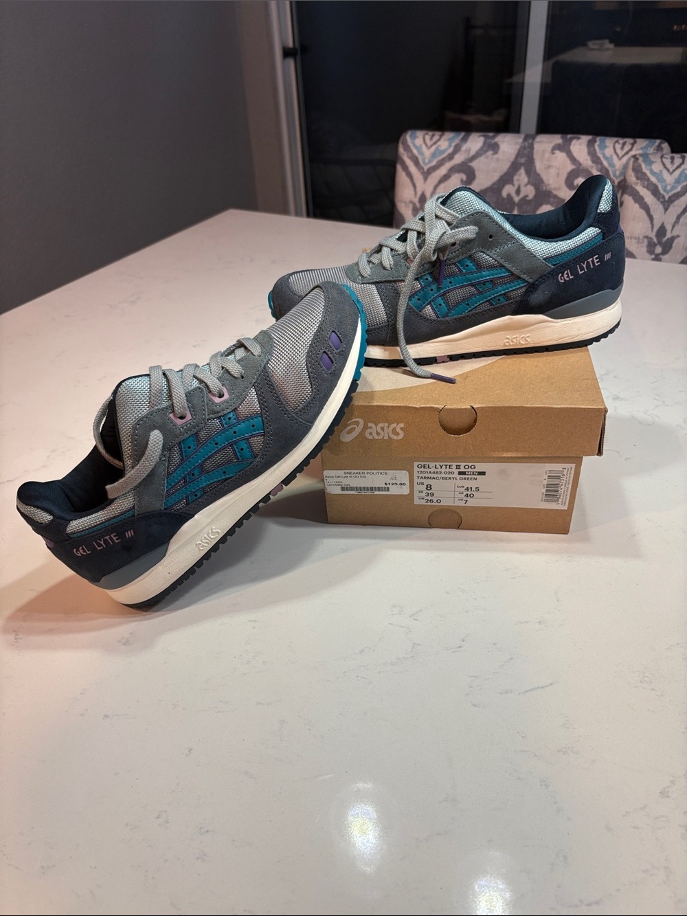 Asics Grey and Teal GEL-Lyte III Low-Top Sneakers